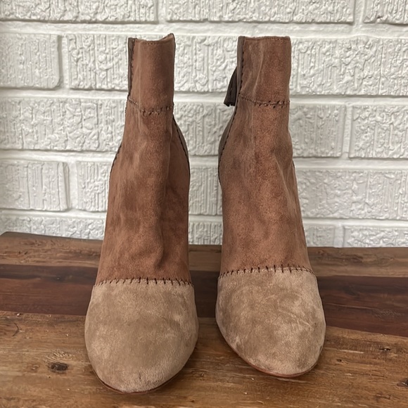 JOIE Brown Suede Colorblock / Patchwork Boots - Picture 3 of 9